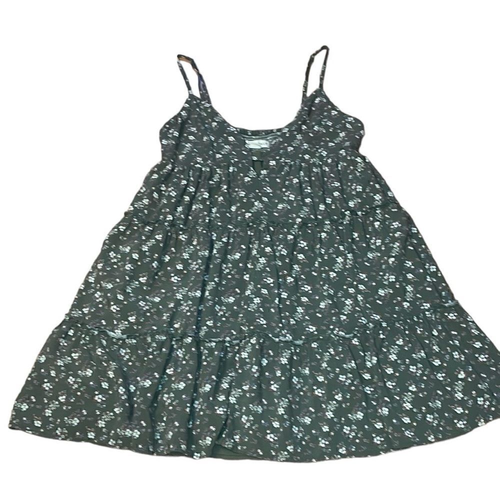 Aeropostale Sundress, sage green calico, tiers, ruffles, Small